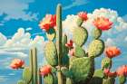 Desert cactus with flowers Art Print